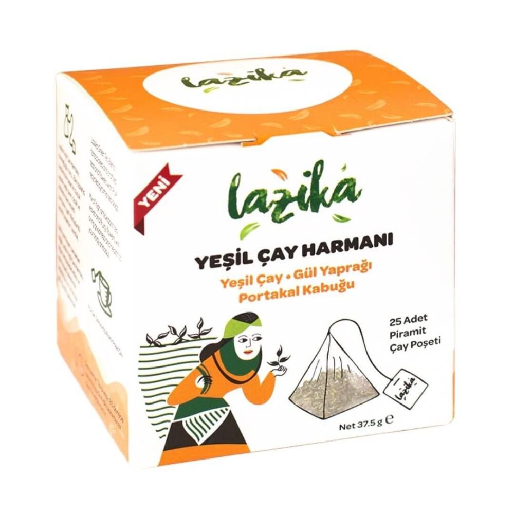 Lazika Yeşil Çay Harmanı Yeşil Çay Gül Yaprağı Portakal Kabuğu 25 Piramit Poşet