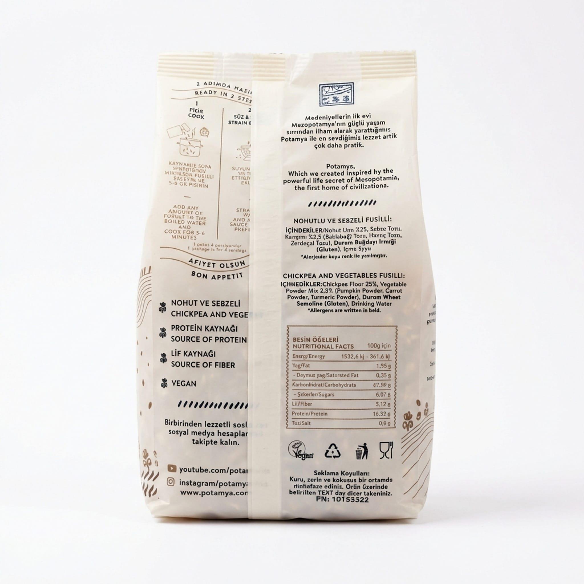 Potamya Nohutlu ve Sebzeli Fusilli 240 Gr | Vegan, Protein ve Lif Kaynağı Makarna 4 Potamya Nohutlu ve Sebzeli Fusilli 240 Gr | Vegan, Protein ve Lif Kaynağı Makarna - Görsel 2